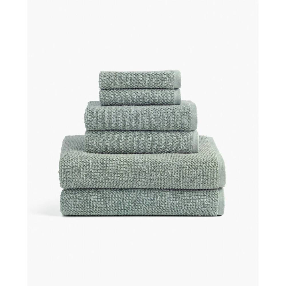 NEW UNDER THE CANOPY textured organic cotton 6-piece bath sheet set in lichen